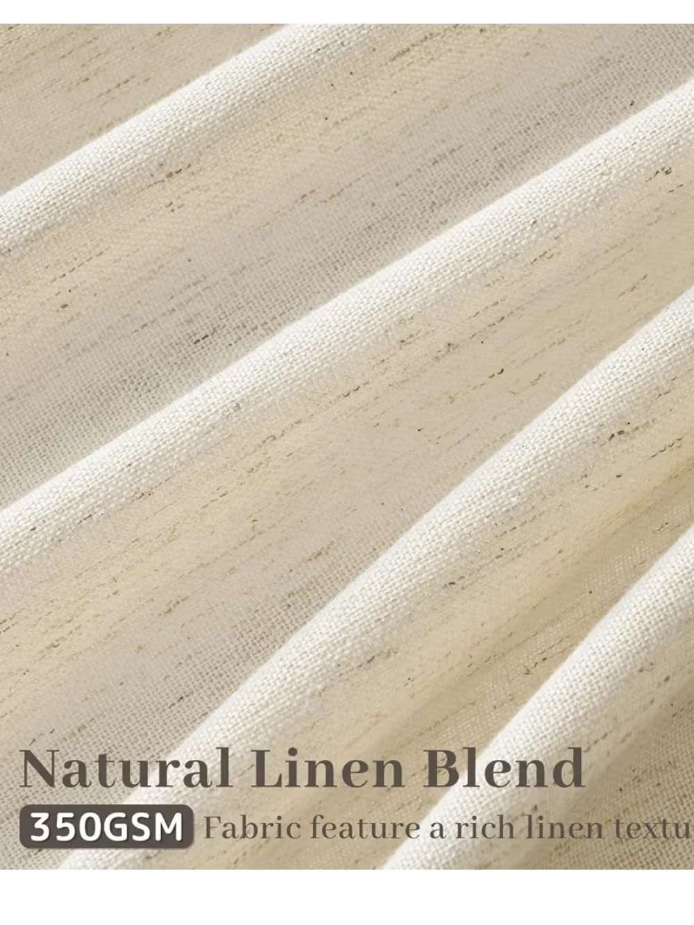 Pinch Pleated Linen Curtains with Hooks & Rings 84” SEMI-SHEER (2-Panels) CREAM